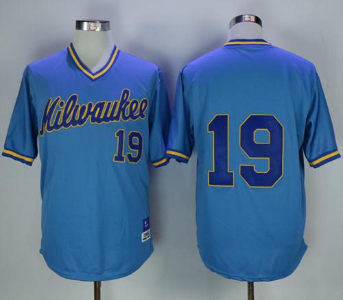 Mitchell and Ness Brewers #19 Robin Yount Stitched Blue Throwback MLB Jersey